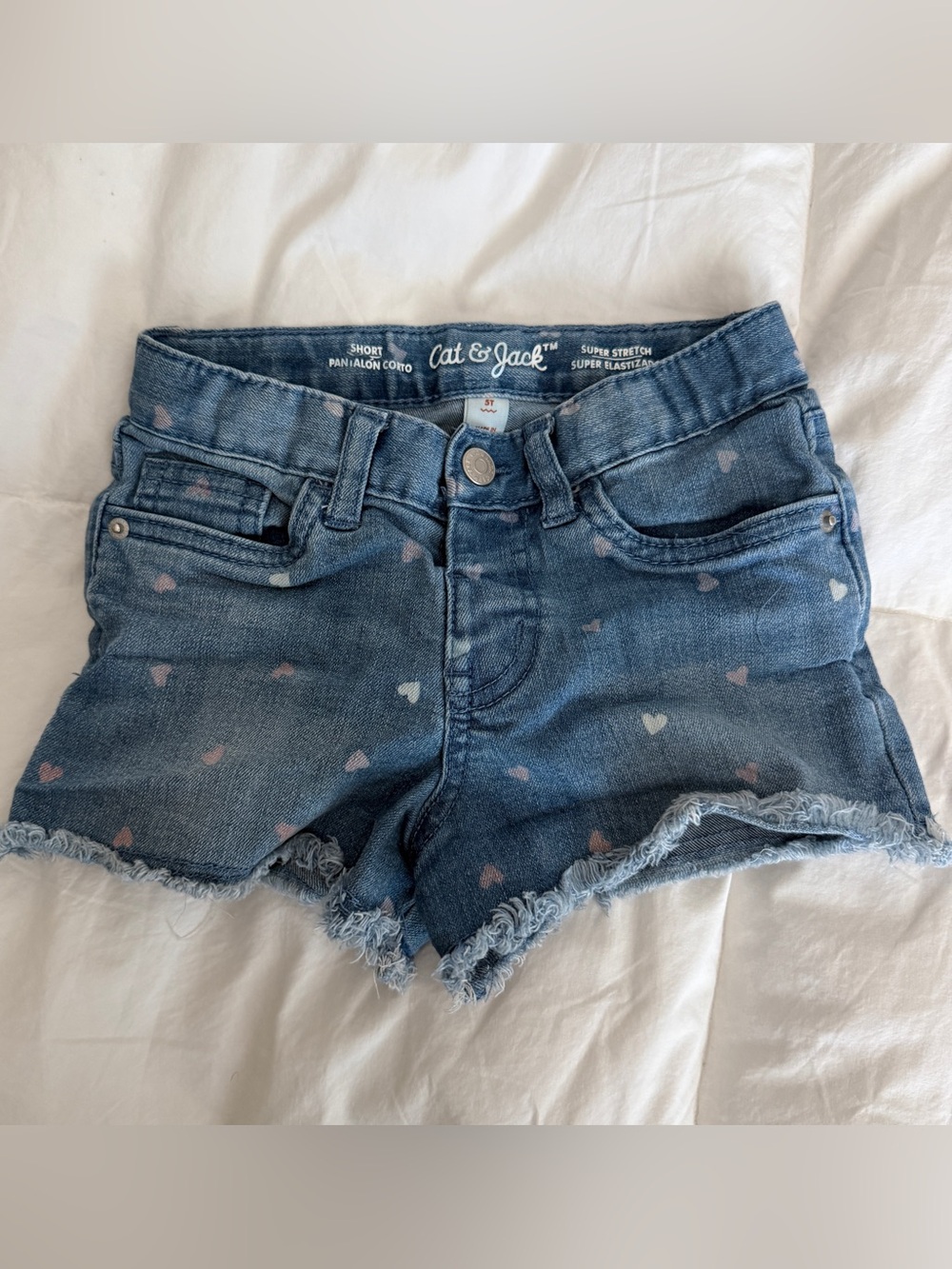 Cat & Jack | Blue Denim | Heart-Print |Frayed Shorts | Size 5T